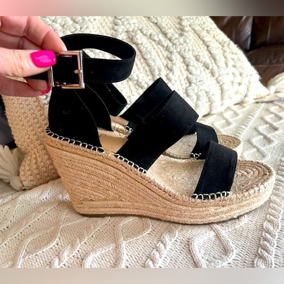 INC International Concepts Shoes - INC Black Faux Suede Side Buckle Catianna Wedge Women’s size 7.5